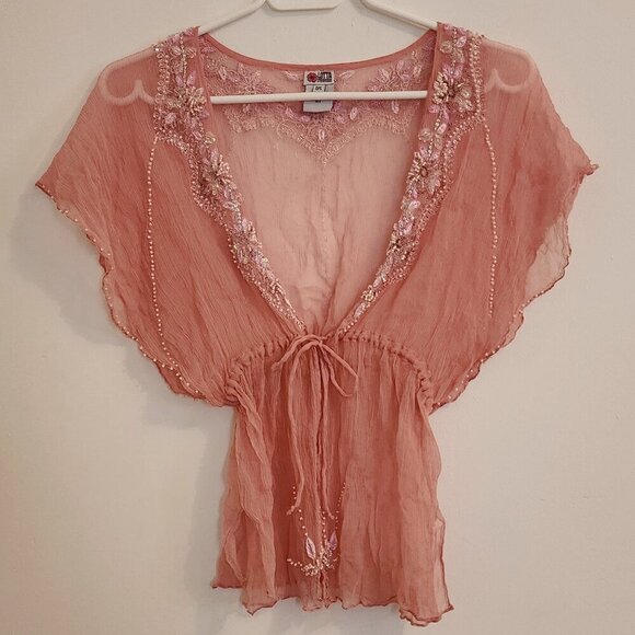 Lotta Stensson Tops - Vintage Lotta Stensson Silk Kimono Kaftan Embroidered Beaded V Neck Top One Size